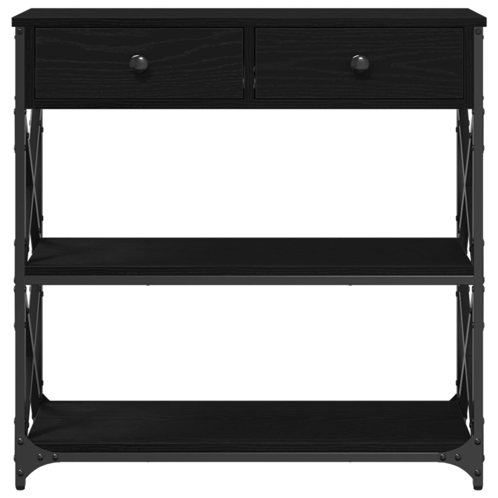 Tavolino Nero Rovere 75x28x75 cm Legno Ingegnerizzato e Acciaio
