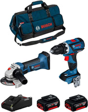 BOSCH Kit 18V BK209BAG (Trapano Avvitatore GSR 18V-60 C + Smerigliatrice GWS 18-125 V-LI + 2 Batterie di 5,0 Ah + Caricabatterie + Borsa)