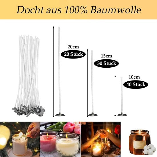 Fai candele in casa - pentola per fusione e carta per candele - 500 g fibre per candele - 100 colori per candele - 100 adesivi per candele - set per fare candele - per adulti e bambini
