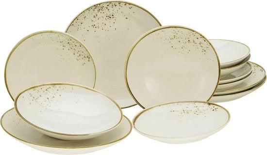 Set da tavola da 12 pezzi in ceramica - Collezione Naturale - resistente a lavastoviglie e forno a microonde