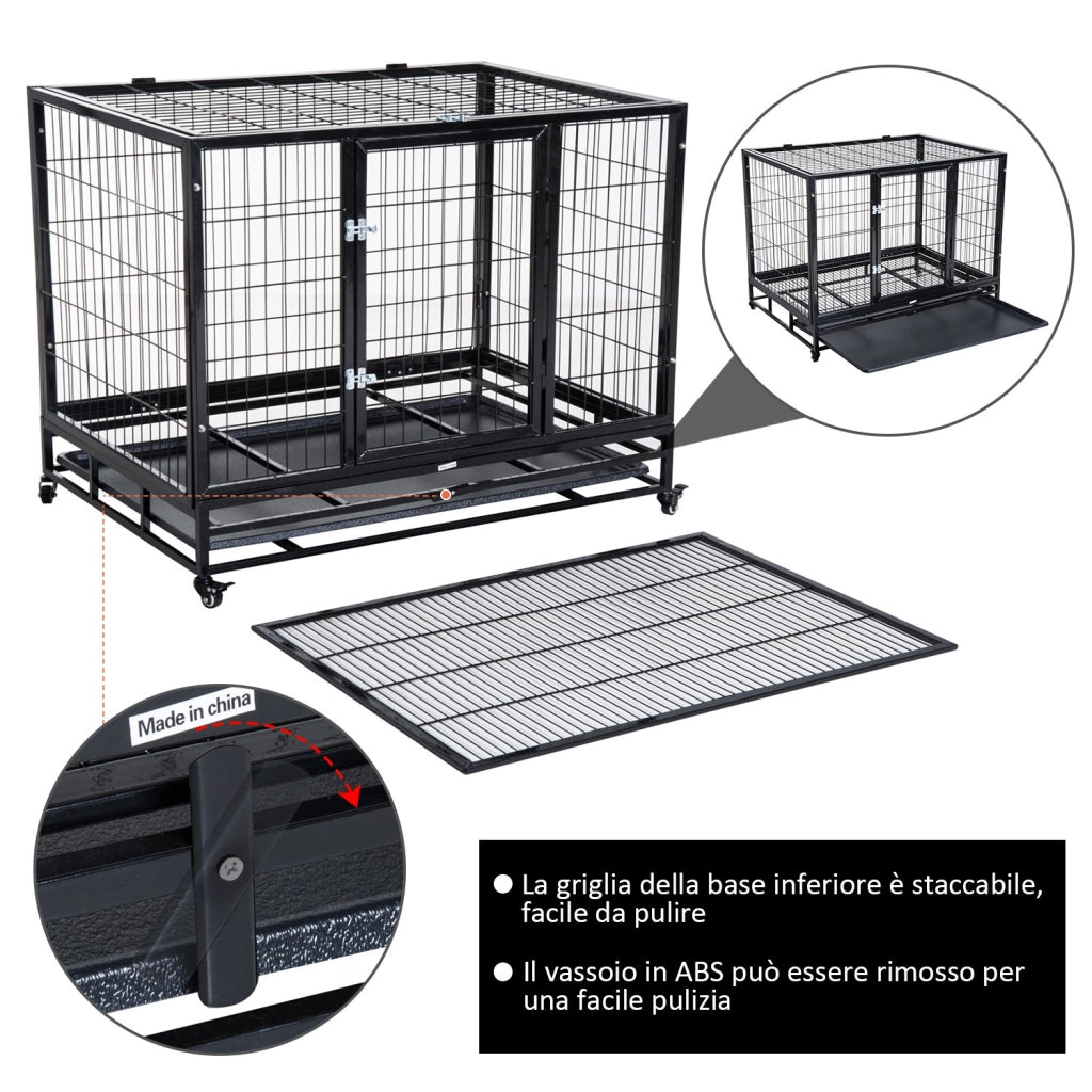EasyComfort Gabbia Box per Cani Cuccioli da Interno Esterno con Rotelle 92×62×75cm