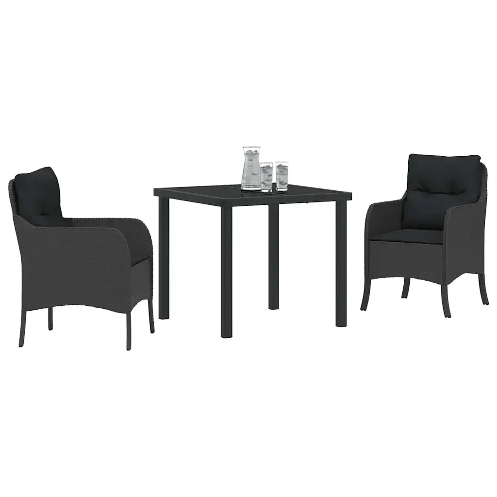 Set da Pranzo per Giardino con cuscino 3 pcs Nero polyrattan 3380148
