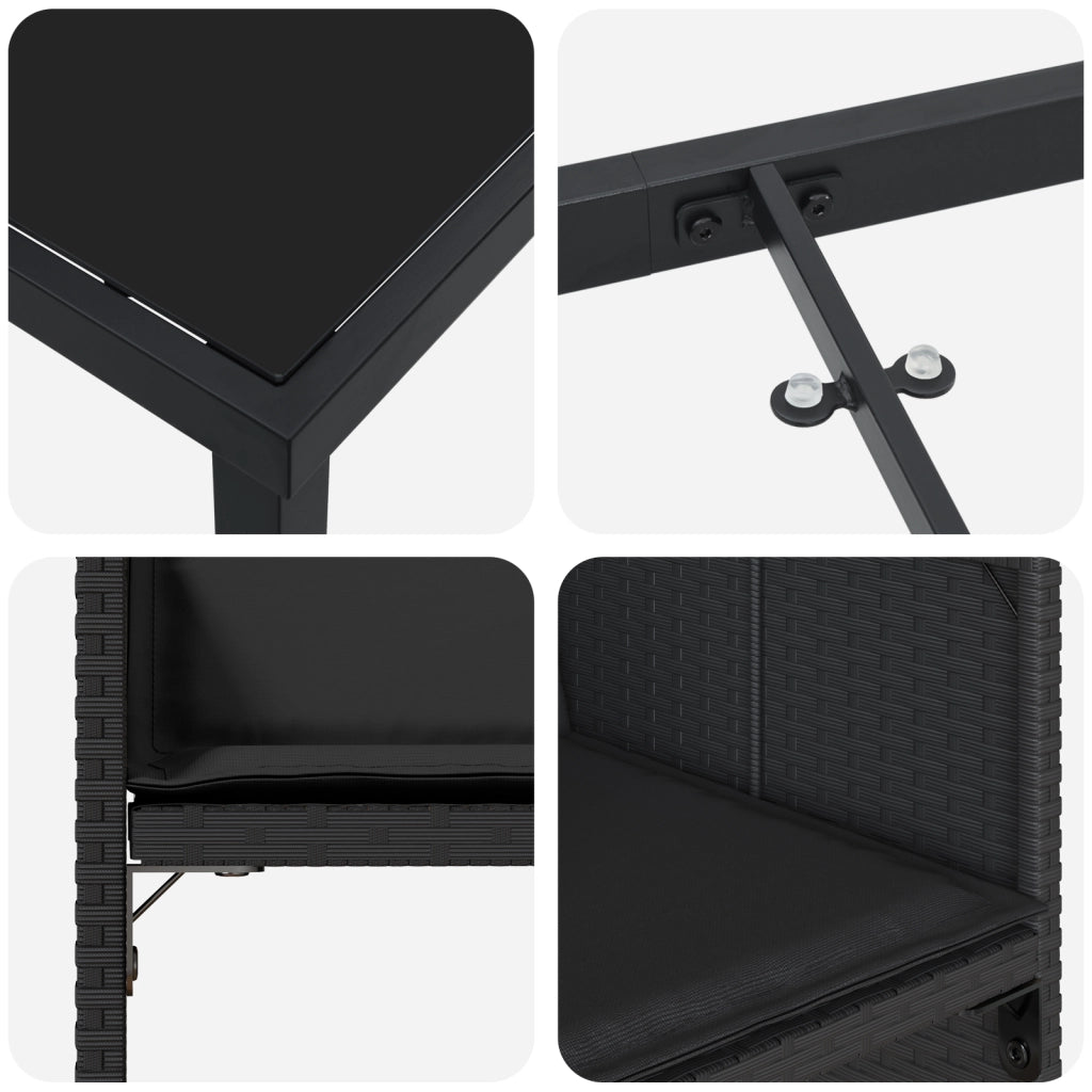 Set da Pranzo da Giardino 5 Pezzi con Cuscini Nero Polyrattan
