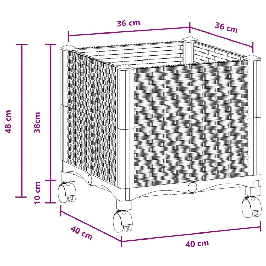 Vaso da Giardino con Ruote Marrone 40 x 40 x 48 cm PP 3422909