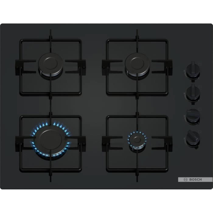 Piano cottura a gas - BOSCH Serie 2 - 4 fuochi - 52 x 59 x 5,4 cm - POP6B6K30 - Nero