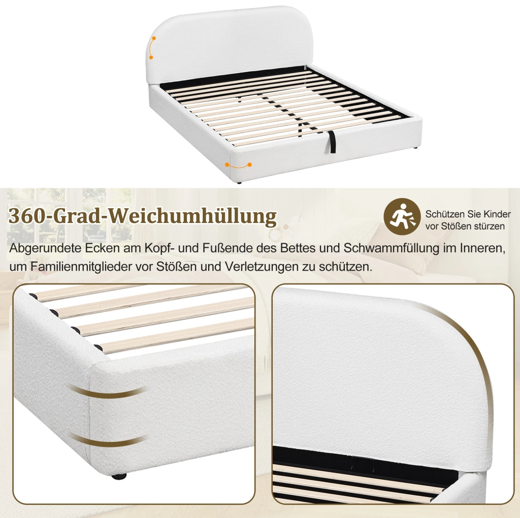 Letto imbottito contenitore beige in bouclé