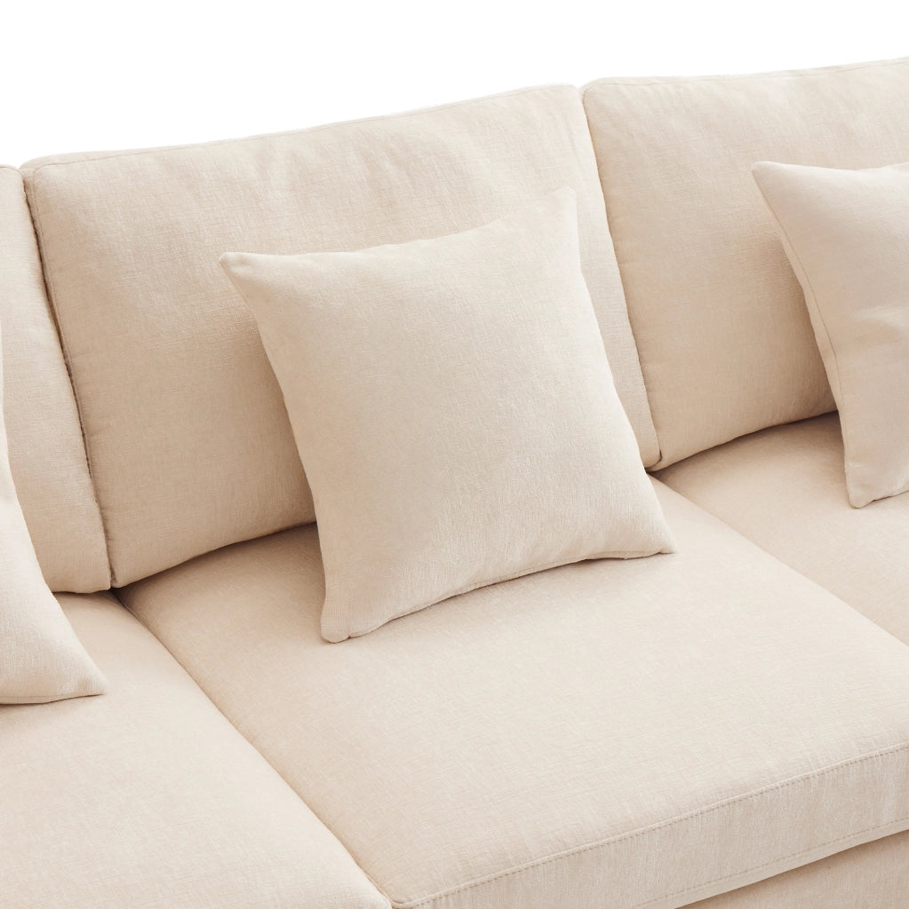 Sofa modulare 278x161x81 cm; componibile in U e L; con 2 pouf; in chenille beige