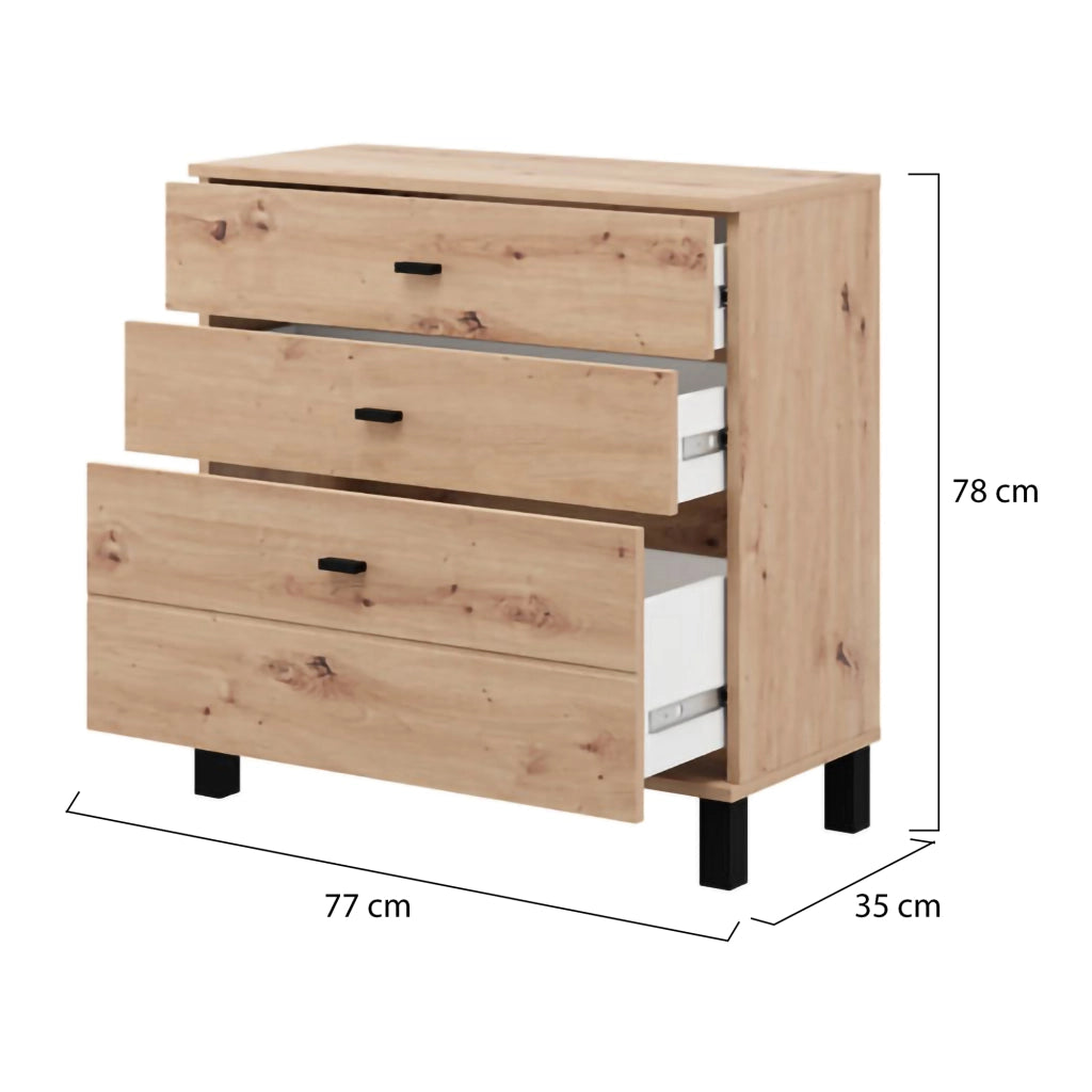 Madia Mindo, Credenza 3 Cassetti, 77x35x78h cm Marrone Rovere Nodi