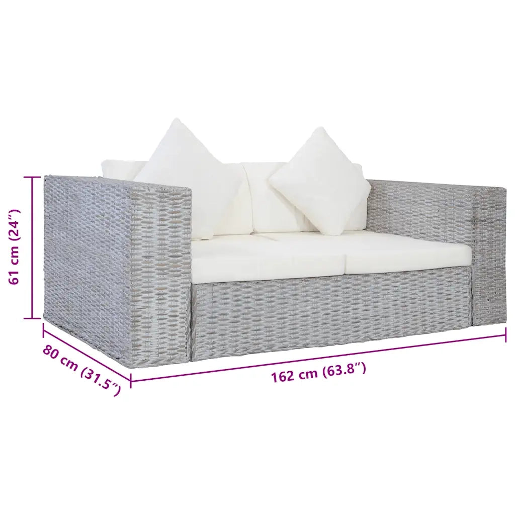 Divano a 2 Posti con Cuscini Grigio in Rattan Naturale 283070