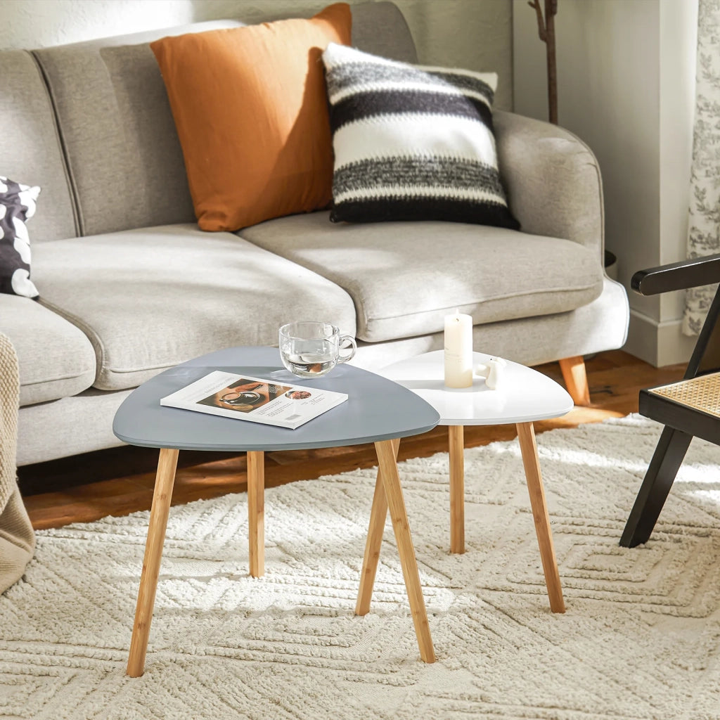 Set Di 2 Tavolini Bassi Da Salotto In Legno Di Bambu Massello E MDF Tavolino Moderno FBT74-HG