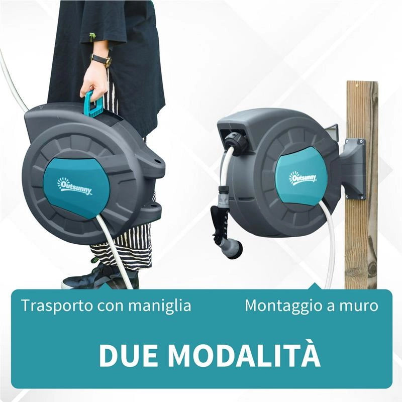 AVVOLGITUBO AUTOMATICO A PARETE GIREVOLE A 180°, TUBO DA 15M E PISTOLA MULTIFUNZIONE