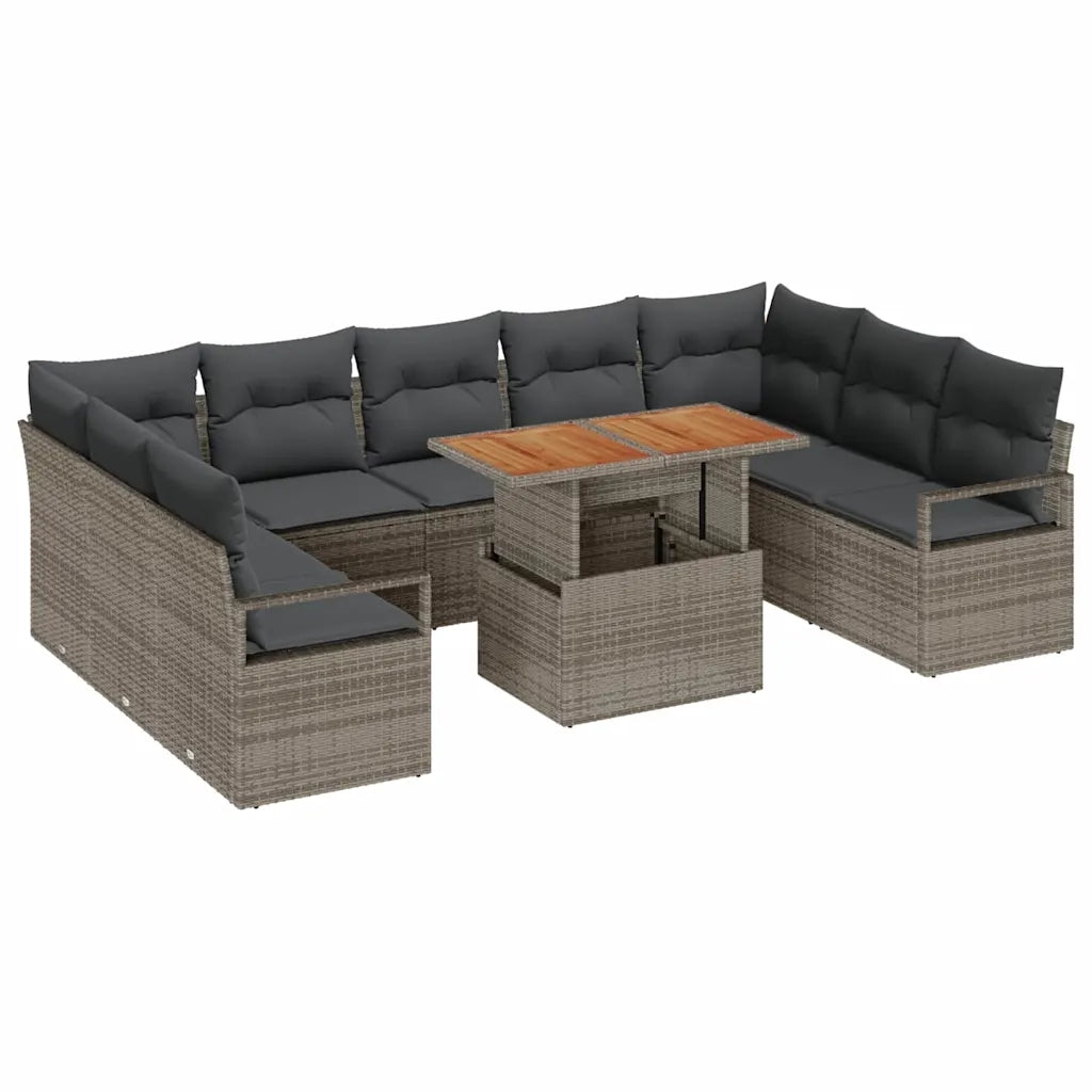 Set Divano da Giardino con cuscino 10 pcs Grigio e Marrone 3349754