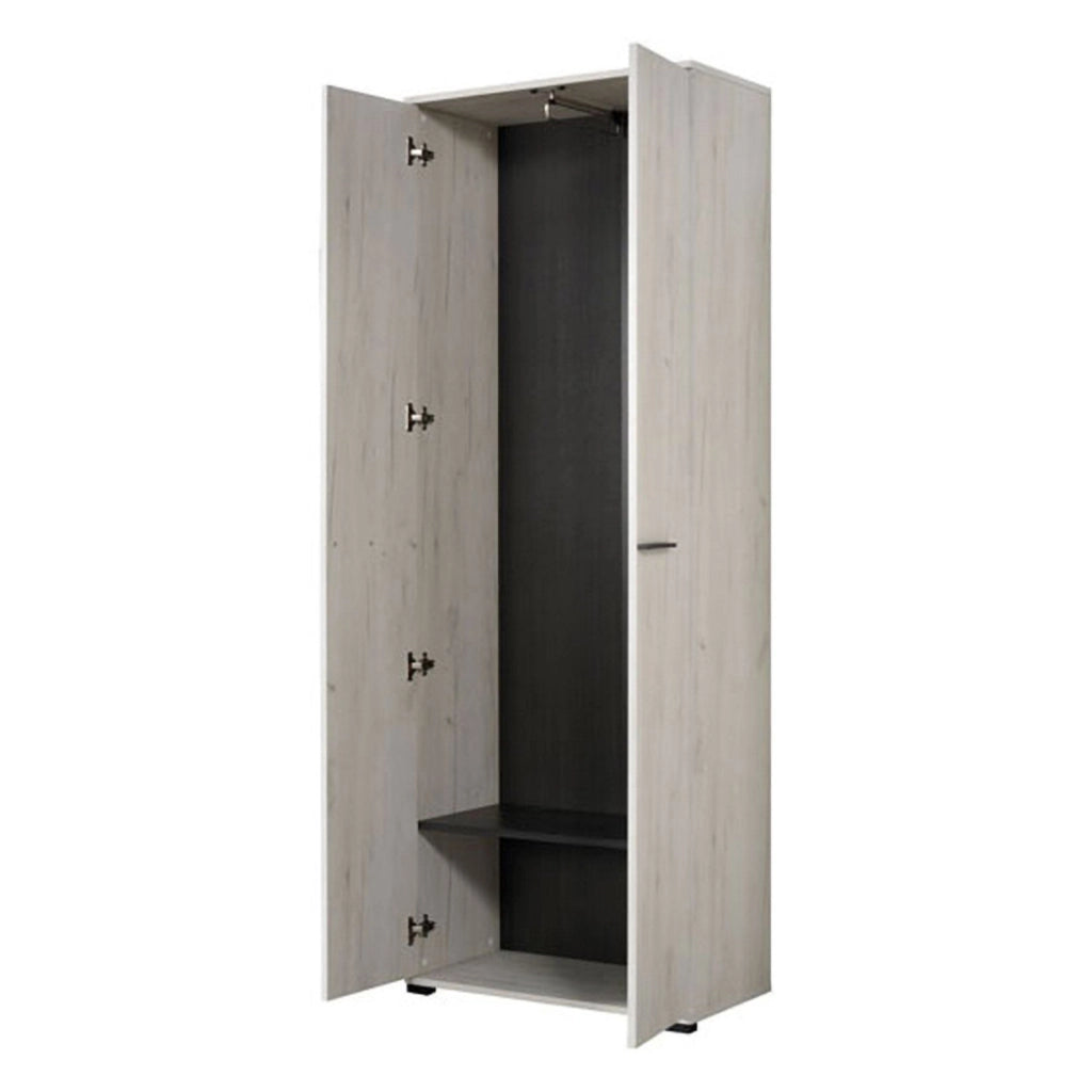 Armadio Camera da Letto Pinasca, Guardaroba 2 Ante un Ripiano, 67.5x195h cm Bianco Larice