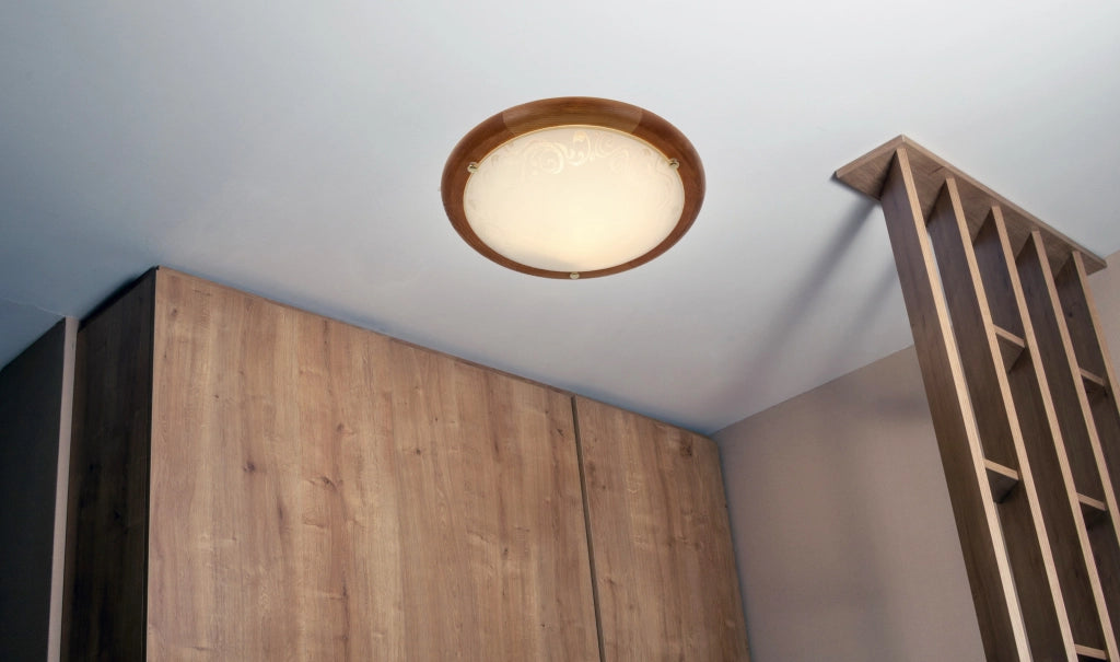 Plafoniera Herba 1xE27 rotonda legno vetro Candellux