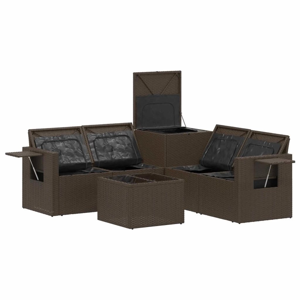 Set di divani 6 pz Marrone e Rosso Rattan sintetico e Acciaio 3447457