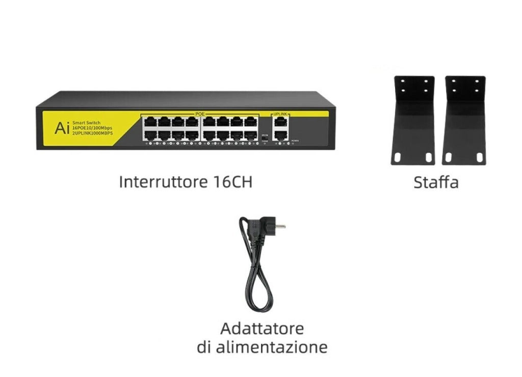 Switch di rete PoE ethernet 16 porte 2FE RJ45 10/100Mbps SFP 1000Mbps POE316GM