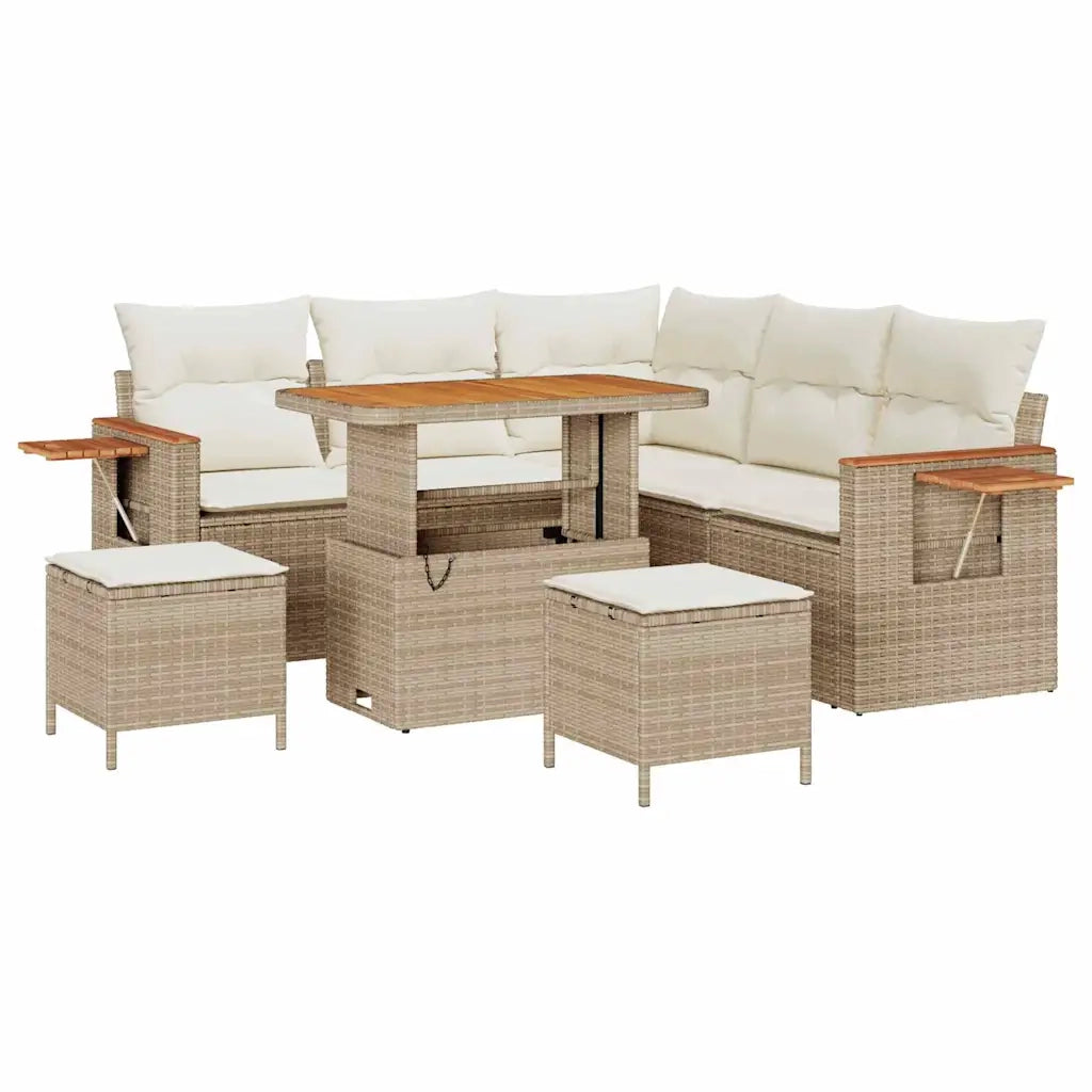 Set Divano da Giardino con cuscino 8 pcs Beige e Crema