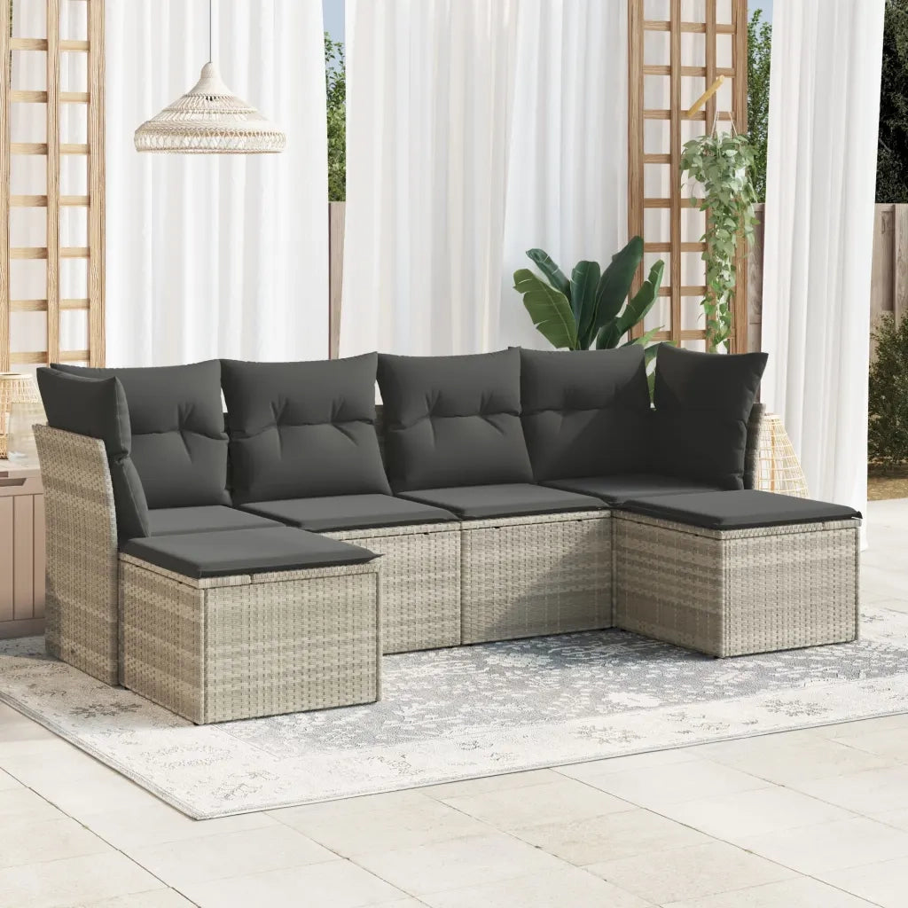 Set Divano da Giardino 6pz | Set Salotto da Giardino con Cuscini Grigio Chiaro Polyrattan