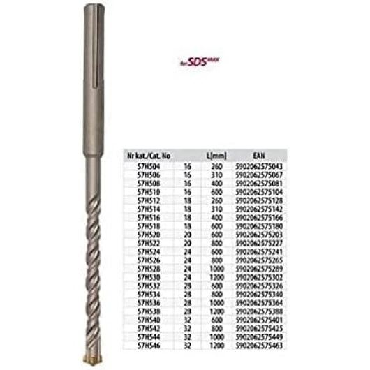 Topex 57h526 punta da muro sds m max, 24 x 800 mm, s4, quatro