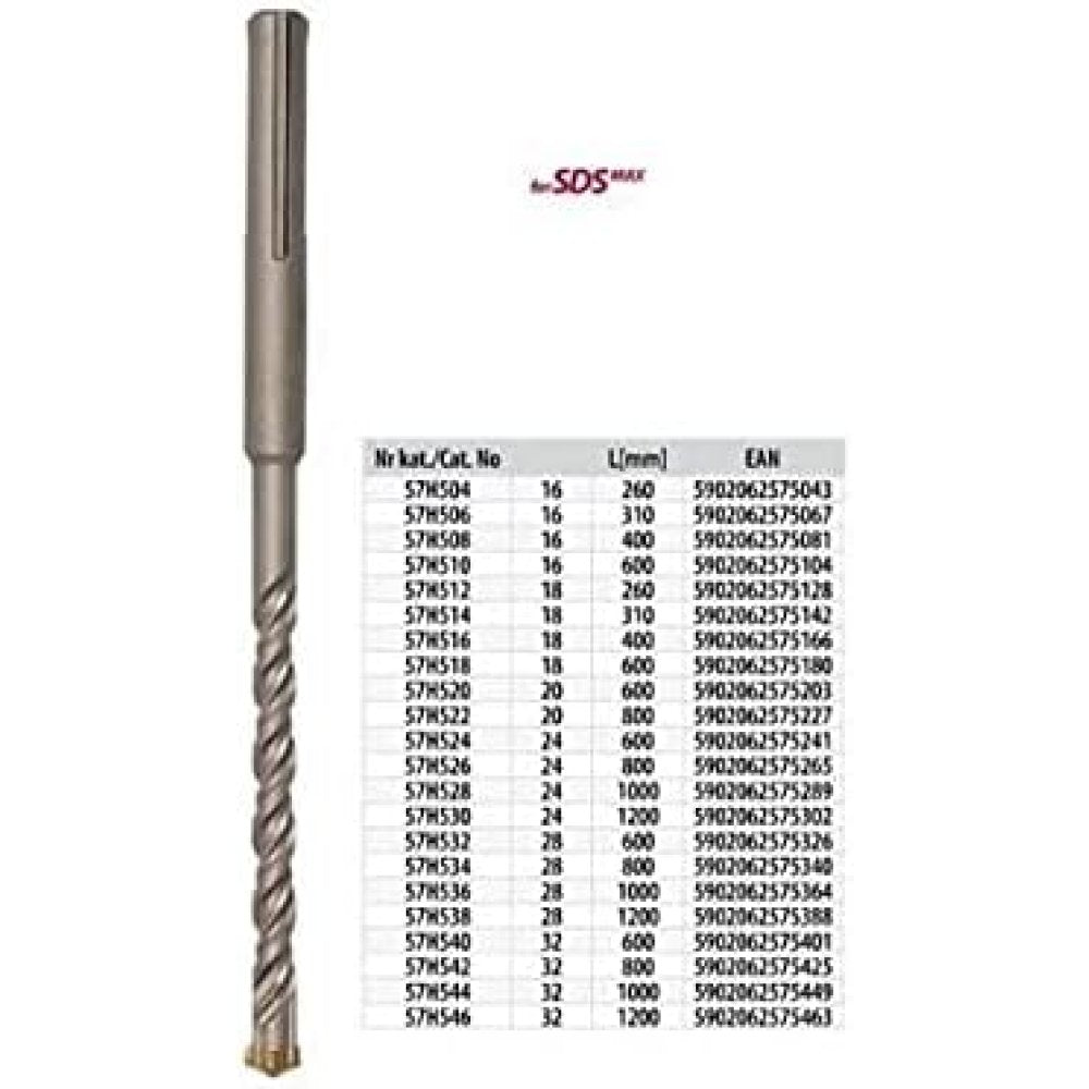 Topex 57h526 punta da muro sds m max, 24 x 800 mm, s4, quatro