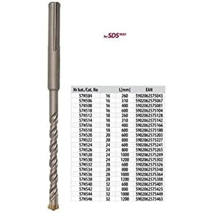 Topex 57h526 punta da muro sds m max, 24 x 800 mm, s4, quatro