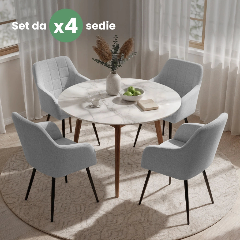 Set di 4 Sedie imbottite con cuciture quadrate LUXANO Grigio Chiaro gambe nere tessuto Lumos