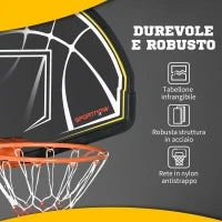 sportnow Canestro Basket per Bambini e Adulti da Indoor e Outdoor in Acciaio e PE, 110x90x70 cm, Nero e Giallo