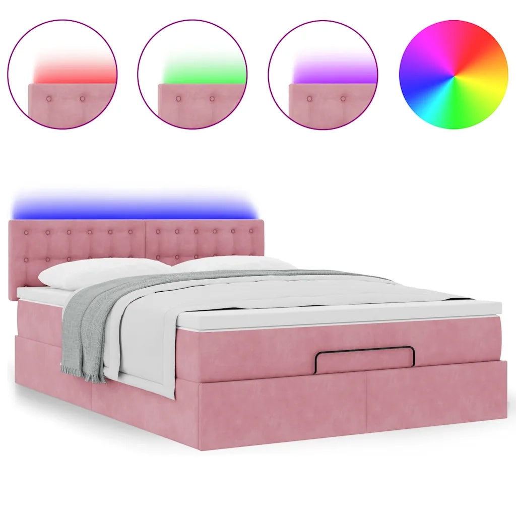 Struttura Letto Pouf con Materasso Rosa 140x200 cm in Velluto 3312775