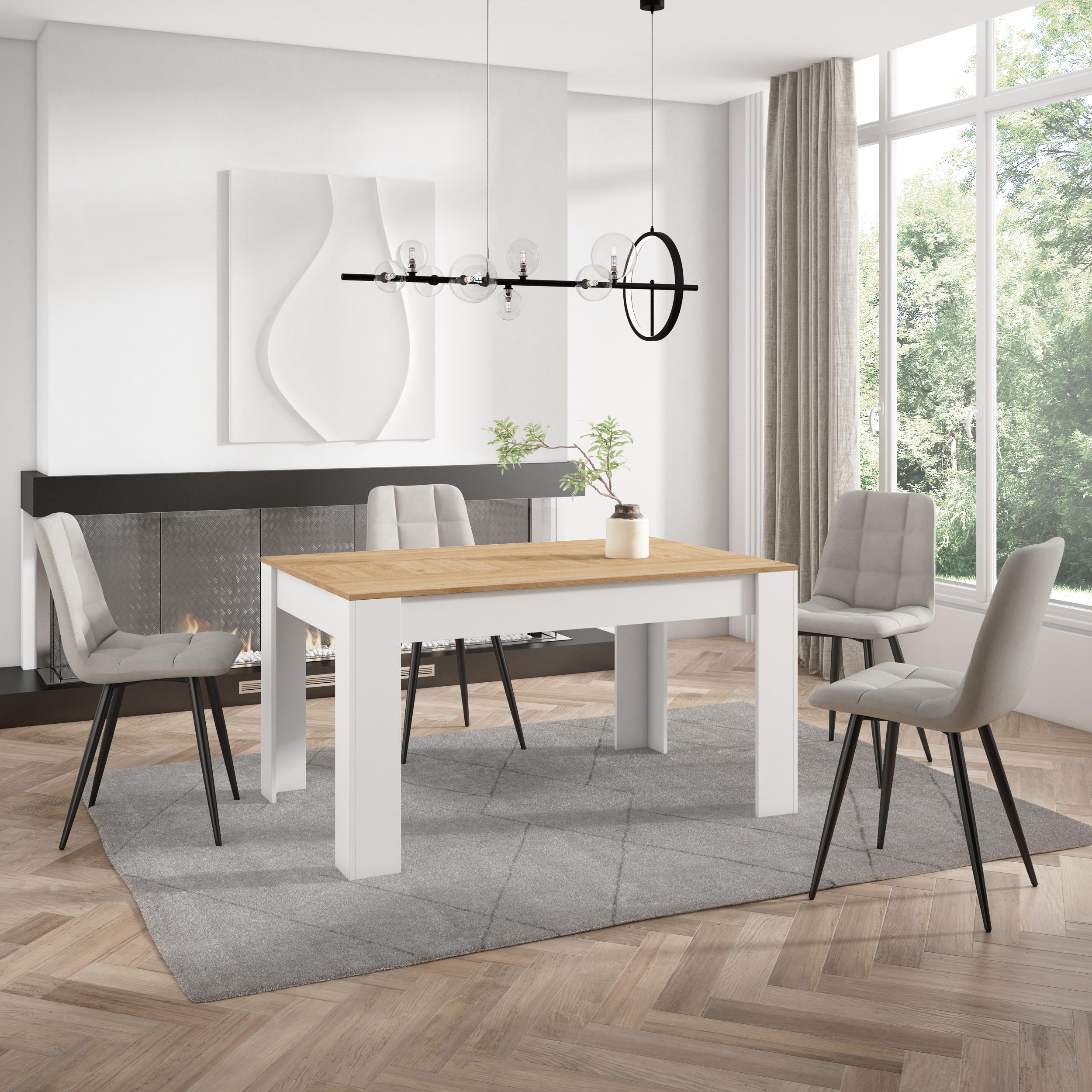 Tavolo da Pranzo, 140x90x76cm, Per 6 persone, Tavolo Cucina, colore Rovere e bianco RF3655