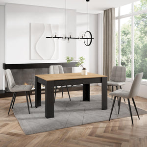 Tavolo da Pranzo, 140x90x76cm, Per 6 persone, Tavolo Cucina, colore Rovere e nero RF3654