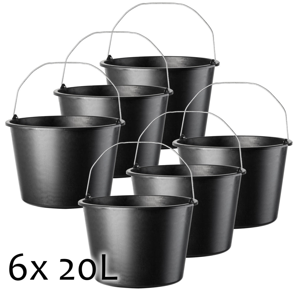 Secchio da costruzione KADAX 20 litri, secchi in plastica resistenti per uso domestico e giardinaggio, confezione da 6 pezzi