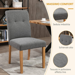 Set 2 Sedie da Pranzo Imbottite con Schienale Alto 50x62x96 cm Grigio Scuro