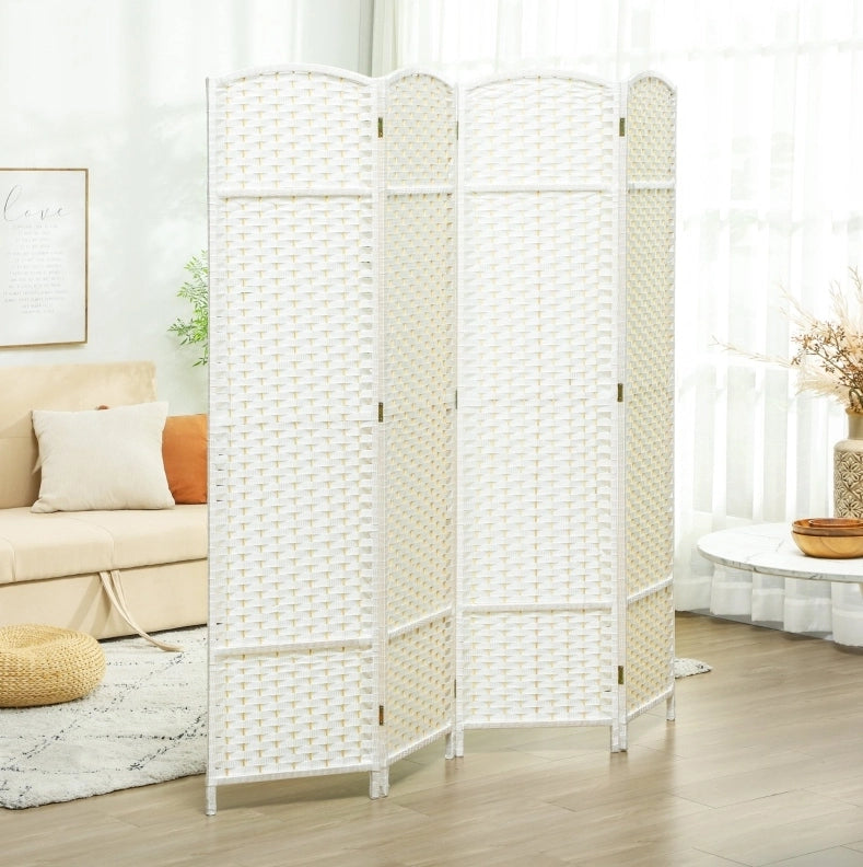 Paravento pieghevole bianco in legno e polipropilene 160x170 cm
