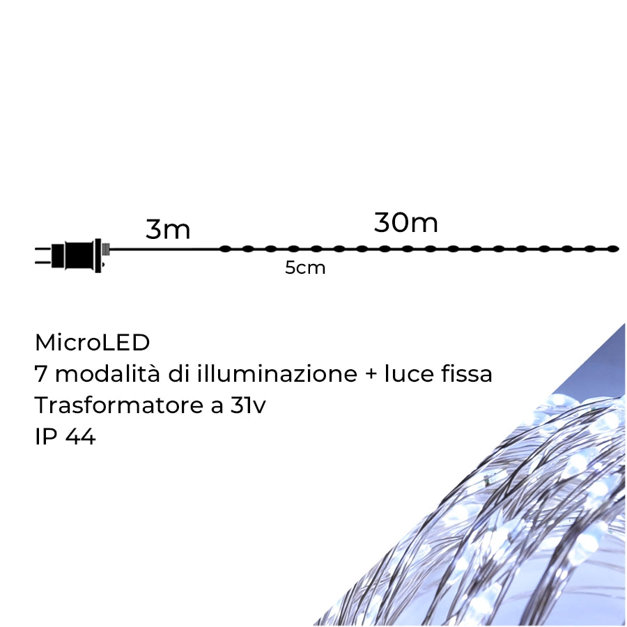 CATENA LUMINOSA DA ESTERNO CON 600 MICROLED BIANCHI - ILLUMINAZIONE FESTIVA PERFETTA PER DECORAZIONI NATALIZIE EVENTI E GIARDINI