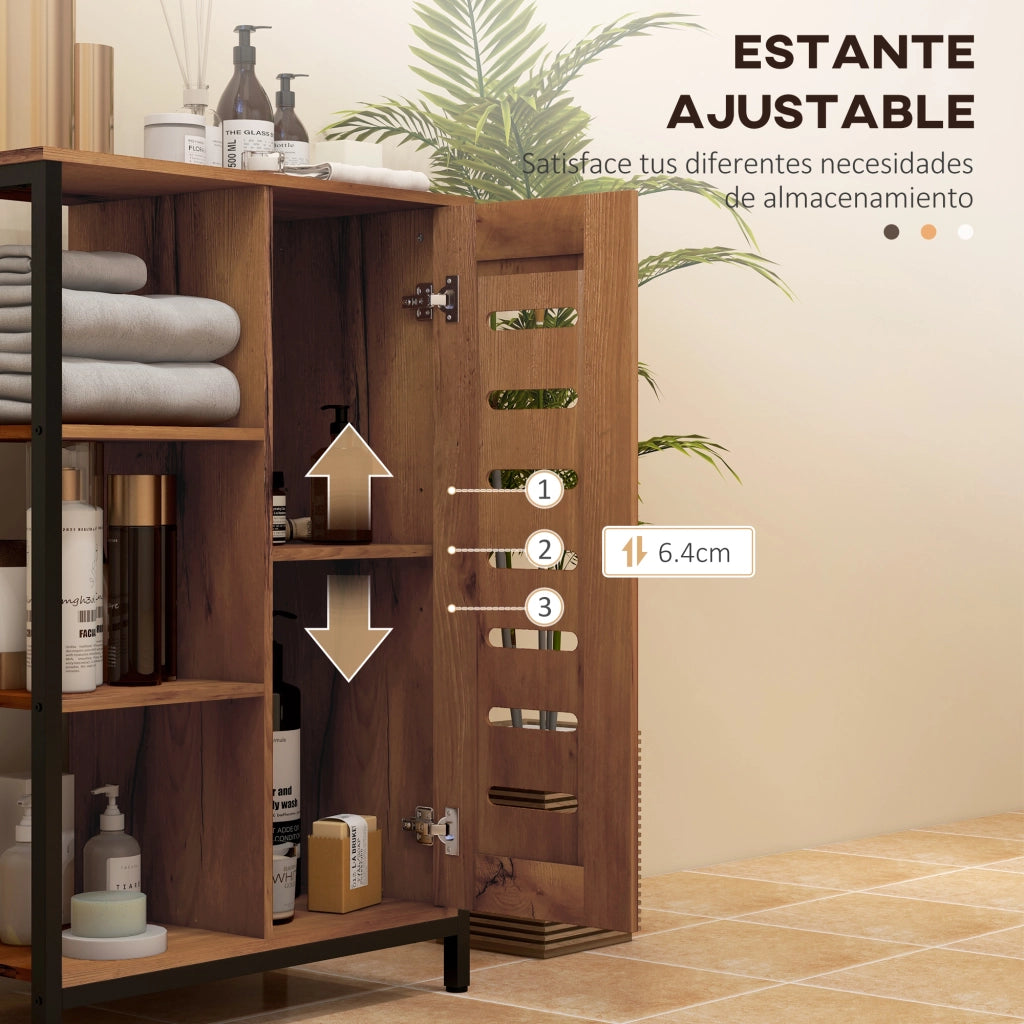 Armadietto Bagno Stretto Ante Lamelle ¨C Zephmum ¨C Marrone 60x30x85 cm