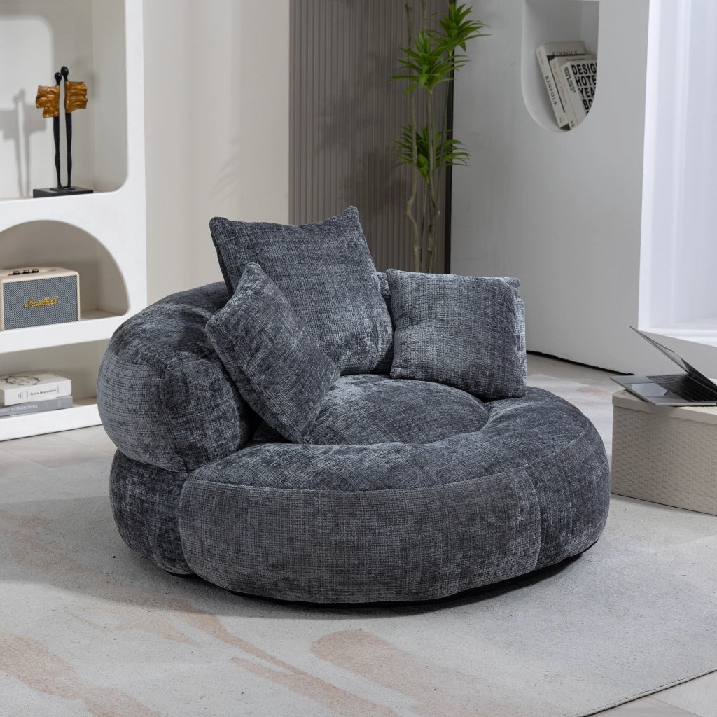 Poltrona Pouf per Adulti con Schienale Alto e Braccioli; Poltrona Gaming Relax 3 Cuscini; in Ciniglia Grigio