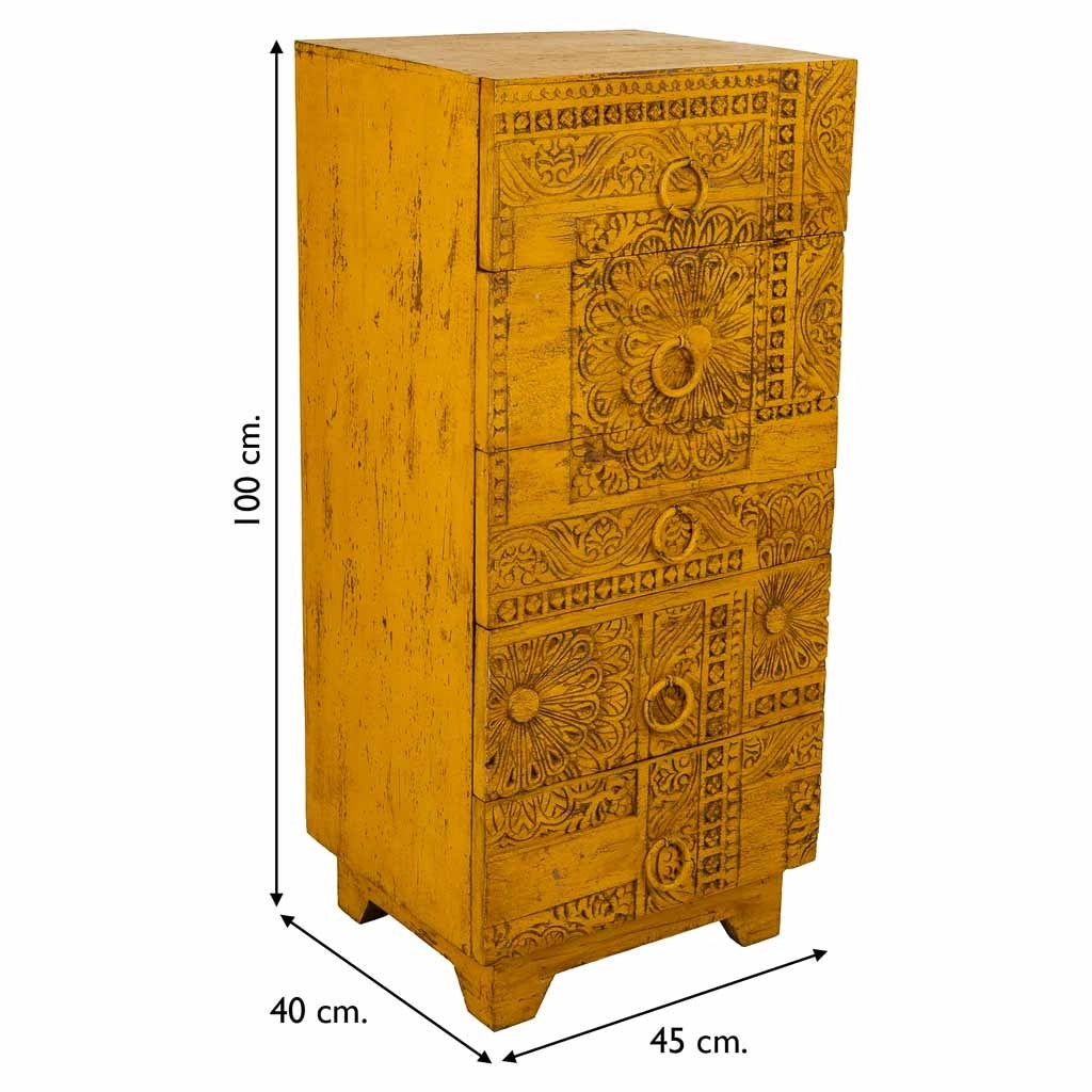 Cassettiera in legno fatta a mano gialla 45x40x100h
