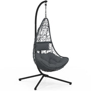IDMarket - Poltrona sospesa a mezzaluna in rattan traforato grigio con cuscino grigio