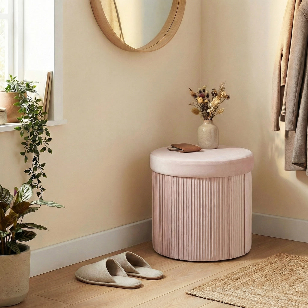 Pouf contenitore ¨C Xylo ¨C velluto rosa rotondo 38x38x38 cm 35L