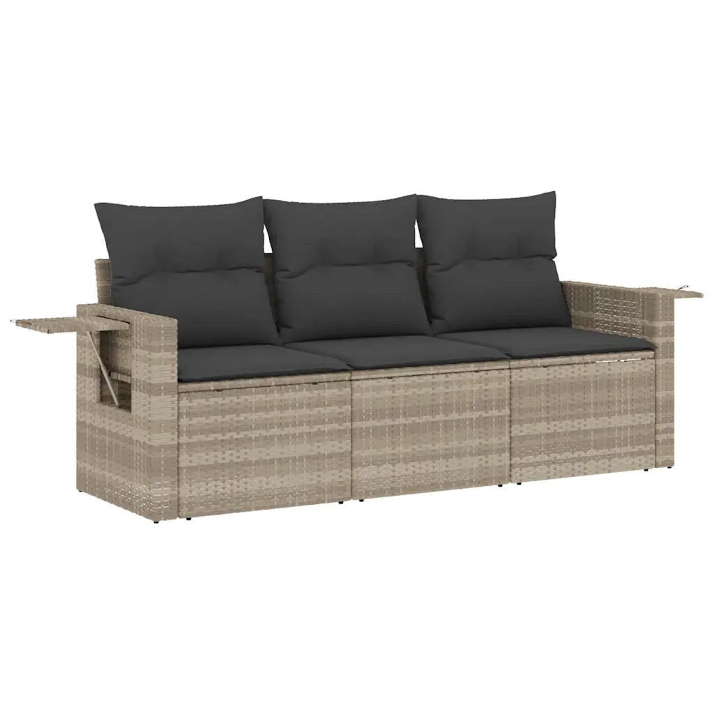 Set Divano da Giardino 3pz | Set Salotto da Giardino con Cuscini Grigio Chiaro Polyrattan