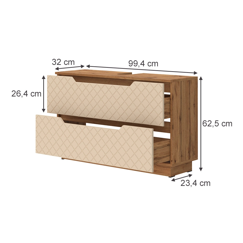 Vicco Mobile sottolavabo per bagno Rovere/cashmere con struttura in piastrelle 99.4 x 62.5 cm con 2 cassetti