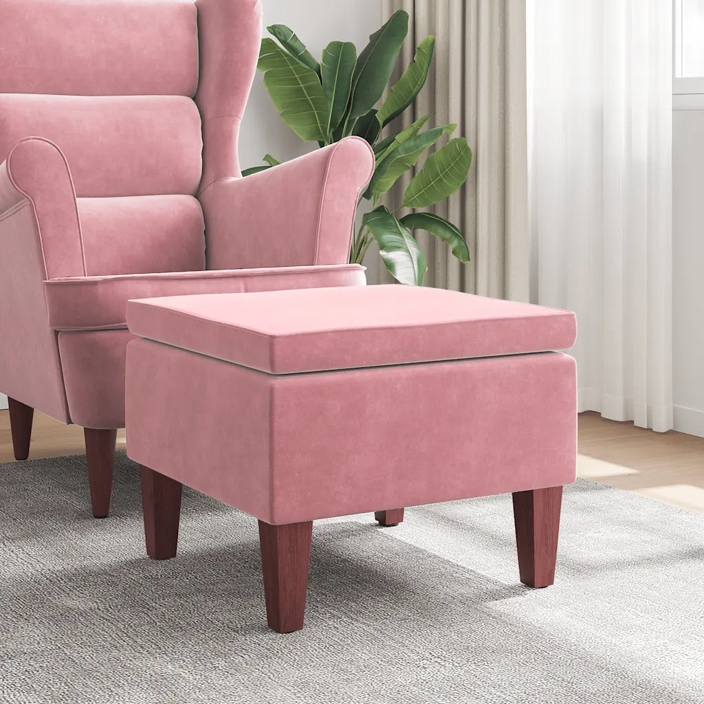 Poggiapiedi con Gambe in Legno Rosa in Velluto cod mxl 41857
