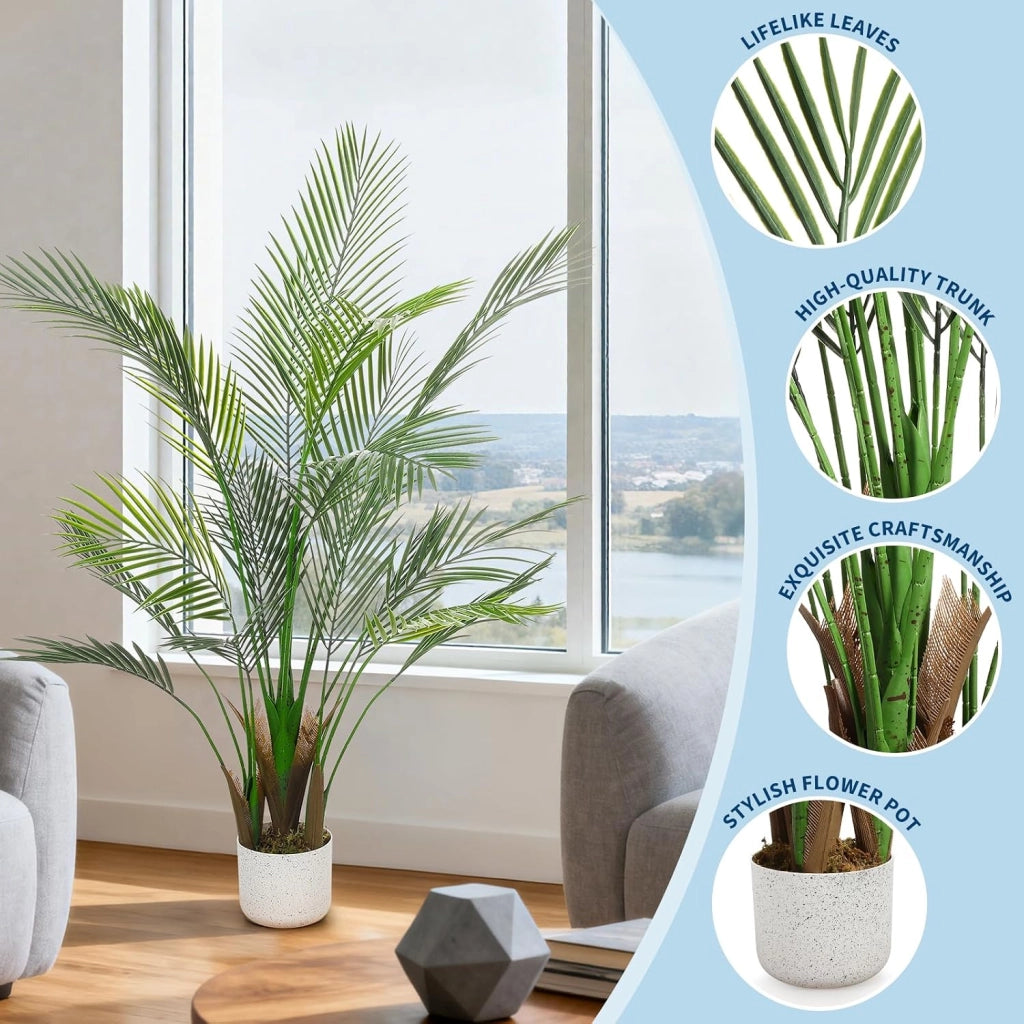Grande Palma Tropicale Artificiale 125 cm con Foglie Resistenti in PEVA e Vaso