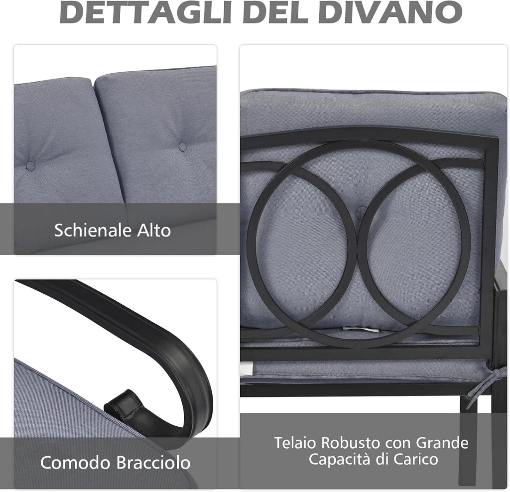 Set Giardino Esterno 2 Pezzi, Panchina da Giardino con Tavolino e Cuscini Imbottiti, Panchina 2 Posti e Tavolino da Esterno Giardino Terrazza Balcone, Facile da Montare