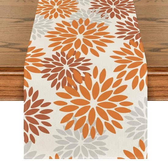 Decorazione per tavolo a fiori d'arancio di dalia per autunno, decorazione stagionale per tavolo da cucina, decorazione per festa interna 40x140 cm