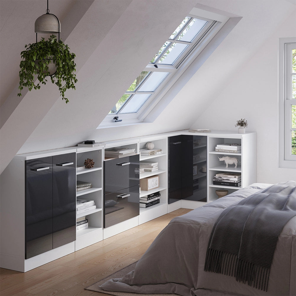 Mobile sottotetto Mobile angolare Rion Antracite lucido/Bianco 75.6 x 83.8 cm con 1 porta Vicco