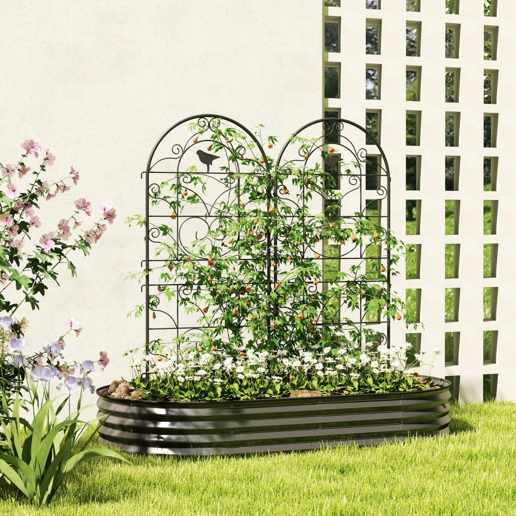 Set 2 grigliati rampicanti in metallo nero 50x120 cm con motivo uccelli, da terra o a parete