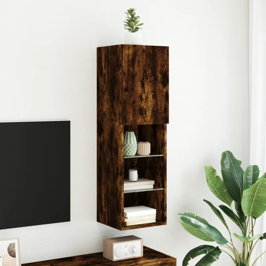 Mobile TV con Luci LED Rovere Fumo 30,5x30x102 cm 837023