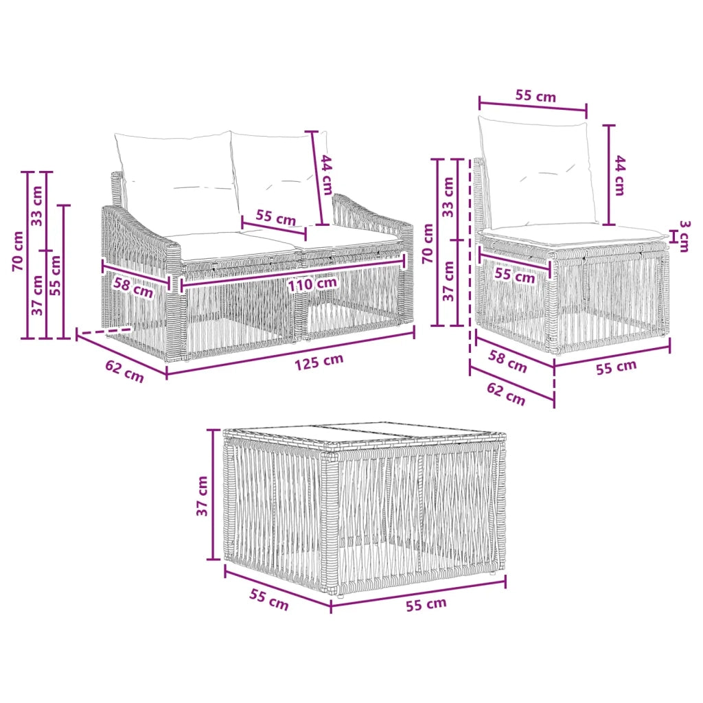 Set Divano da Giardino 9 pcs Grigio polyrattan 3436133