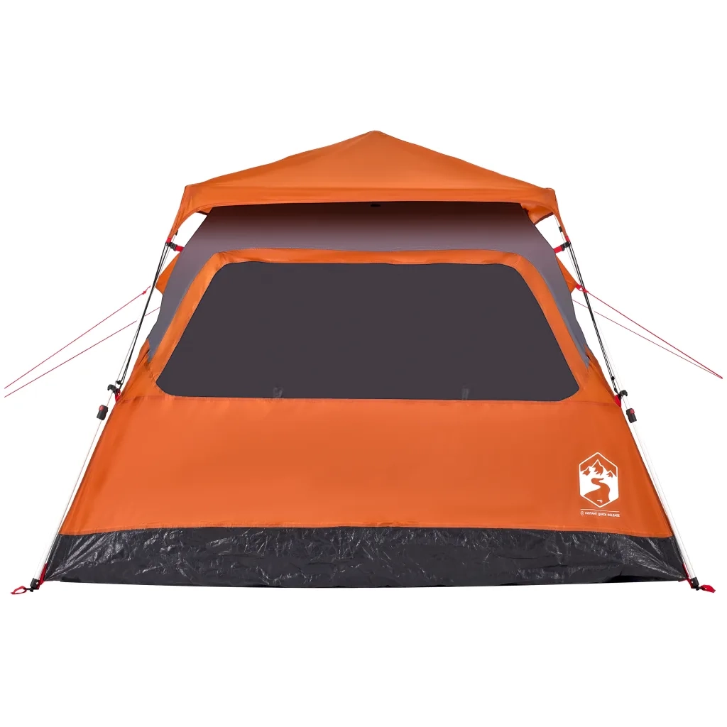 Tenda a Cupola 4 Persone-Tenda da campeggio Grigio e Arancione a Rilascio Rapido 256167